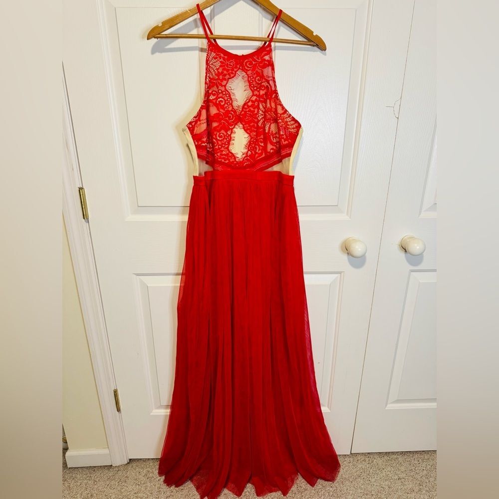 Elegant Red Backless long maxi Lace Dress size Large